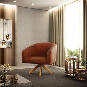 Poltrona Decorativa Giratória MA30 Stella Sintético PU Branco D03 - D'Rossi - Nozes
