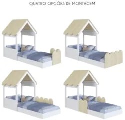 Cama Solteiro Infantil Montessoriana Casinha Nana Branco/Carvalho C06