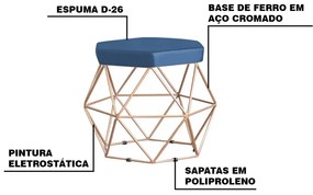 Kit 2 Puff Decorativo Base Gold Elsa Suede Azul Marinho G41 - Gran Belo