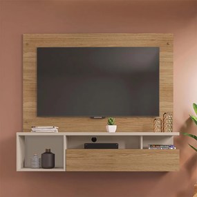 Painel Luci Nichos Decorativos 136cm para TV até 55 com Porta Basculante MDP Buriti/OffWhite G11  Gran Belo