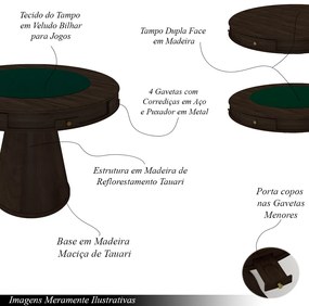 Mesa de Jogos Carteado 4 Lugares Bellagio com Gavetas e Tampo Reversível Base Cone com Tecido Capuccino/Verde G42 - Gran Belo