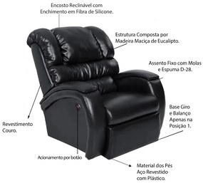 Poltrona do Papai Reclinável Zero Wall com Botão Oasis PU Sintético Preto Brilho G23 - Gran Belo