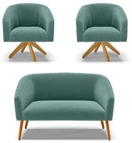 Namoradeira e 2 Poltronas Giratória MA30 Stella Bouclê D03 - D'Rossi - Verde Menta