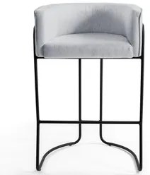 Kit 2 Banquetas Decorativas Base Aço Preto Betina Linho D-315 Cinza Ge