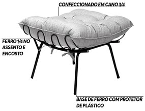 Puff Decorativo Sala de Estar Abel Pés Preto Linho Cinza Claro G41 - Gran Belo