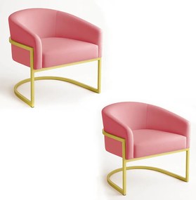 Poltrona Sala Decorativa Industrial Dourada Kit 2 Arielle Suede D03 - D'Rossi - Rose