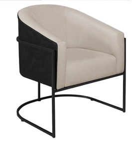 Poltrona Luiza Base de Ferro Preto Factor Preto e Linho - ADJ Decor
