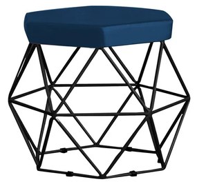 Puff Decorativo Base Preta Elsa Veludo Azul G41 - Gran Belo
