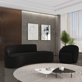 Sofá 4 Lugares Orgânico 220cm Morgan e Poltrona Lua Veludo Preto D03 - D'Rossi