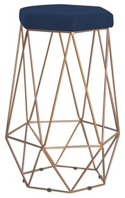 Banqueta Decorativa Rubel Base Gold Veludo Azul G41 - Gran Belo