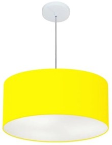 Lustre Pendente Cilíndrico Md-4049 Cúpula em Tecido 50x21cm Amarelo - Bivolt