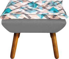 Kit 01 Namoradeira com 02 Poltronas e 02 Puffs Opala Composê Suede com Estampado Traçado Azul D33 Pés Palito Castanho - Grafite