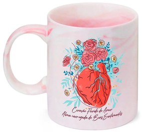 Caneca Marmorizada Rosa Coração Florido Do Amor