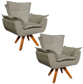 Poltrona Sala de Estar Giratória MM30 Kit 2 Opala Suede Marrom Rato