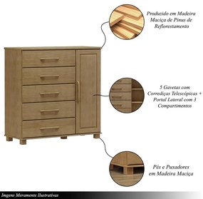 Cômoda Decorativa Madeira Maciça Naipe 5 Gavetas Freijó - G74 - Gran Belo