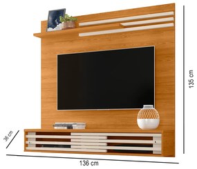 Painel TV 55 Pol 136cm Bancada Suspensa para Sala Briven M20 - D'Rossi - Cinamomo e Off White
