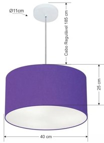 Lustre Pendente Cilíndrico Md-4099 Cúpula em Tecido 40x25cm Roxo - Bivolt
