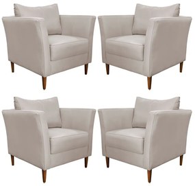 Kit 4 Poltronas Decorativa Sala de Estar Pés Palito Lubbock Couro Off White G58 - Gran Belo