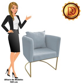 Poltrona Paola Linho Base Metálica Dourado D03 - D'Rossi - Cinza Claro A05