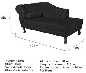 Recamier Diana 140cm Lado Direito Suede Preto - ADJ Decor