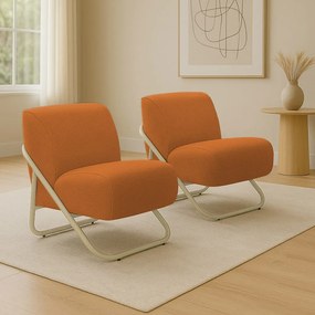 Poltrona Sala Estar Industrial Champanhe Kit 2 Martina Bouclê Caramelo K01 - D'Rossi