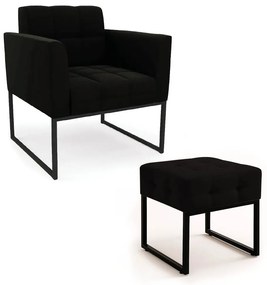 Poltrona Sala e Puff Decorativo Industrial Elisa Suede D03 - D'Rossi - Preto