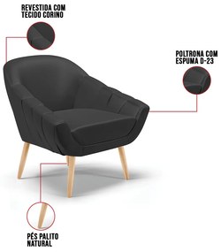 Poltrona Giovana Corino Pés Palito Natural D01 - D?Rossi - Preto