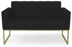 Sofá Namoradeira e 1 Poltrona Base Industrial Dourado Ana Linho Preto