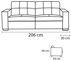 Sofá de Couro 3 Lugares Londres 206cm M06 Cor Preto 450 - ADJ DECOR