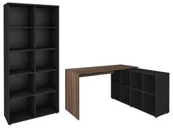 Mesa Escrivaninha em L Eron e Estante Livreiro 90x187cm Lean A06 Ipê/P