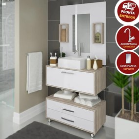 Conjunto Gabinete Banheiro Completo Cuba Painel Balcão Espelho Kit Torneira