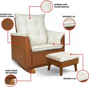 Poltrona Amamentação Balanço Madeira e Puff Lariane Pu/Bouclê R04 - D'Rossi - Bege
