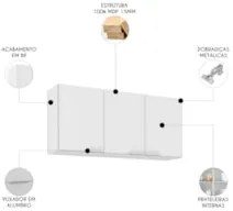 Armário de Cozinha Aéreo 120cm Pérola Z34 Branco            - Mpozenat