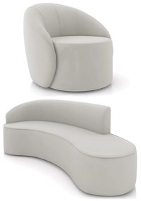Sofá 4 Lugares Orgânico 220cm Morgan e Poltrona Lua Veludo D03 - D'Rossi - Cinza