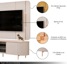 Painel e Bancada TV 75" Floro Frisos Chanfrados 2 Portas OffWhite G18 - Gran Belo