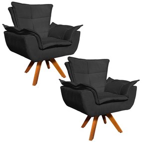 Poltrona Sala de Estar Giratória MM30 Kit 2 Opala Suede Preto