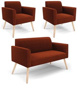 Namoradeira e 2 Poltronas Pé Palito Natural Marisa Bouclê - Terra