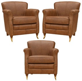 Kit 03 Poltronas Decorativas Sala de Estar Brunei Pés Príncipe Couro Mel G58 - Gran Belo