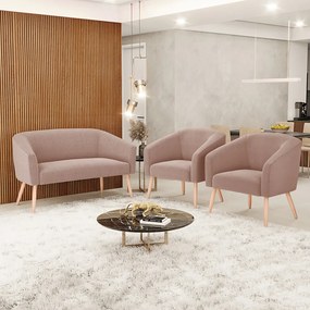 Namoradeira e 2 Poltronas Pé Palito Natural Stella Bouclê D03 - D'Rossi - Rose