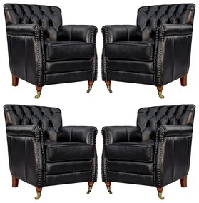 Kit 04 Poltronas Decorativas Sala de Estar Níger Pés Príncipe Couro Preto G58 - Gran Belo