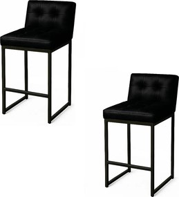 Banqueta Cozinha Alta com Encosto Industrial Kit 2 Preto Lirina PU Preto C05 - D'Rossi