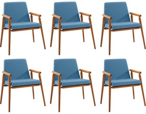 Kit 6 Cadeiras Decorativa Sala de Jantar Sidnei Linho Azul G17 - Gran Belo