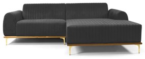 Sofá 3 Lugares Lisboa D07 com Chaise Direita 230cm Veludo Cinza - D'Rossi
