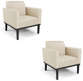 Kit 2 Poltronas Decorativas Isabella Pés Fixo em Madeira Preto PU Bege G19 - Gran Belo