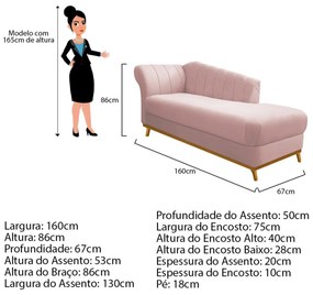 Recamier Vanessa 160cm Lado Direito Suede Rosê - ADJ Decor