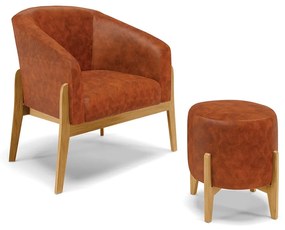 Poltrona com Puff Base de Madeira Stella Sintético PU D03 - D'Rossi - Nozes
