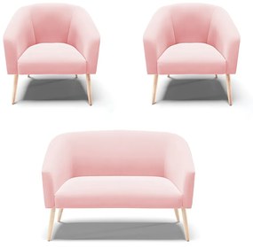 Namoradeira e 2 Poltronas Pé Palito Natural Stella Suede D03 - D'Rossi - Rosa Bebê