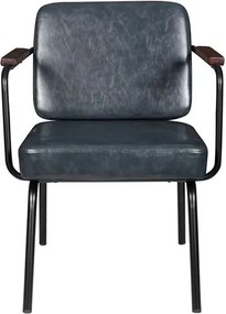Poltrona Industrial 78cm em Metal e Couro Vintage Cinza