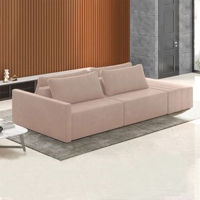 Sofá Ilha Modulado Milos 232cm Puff Lateral Veludo Rosê G33 - Gran Belo