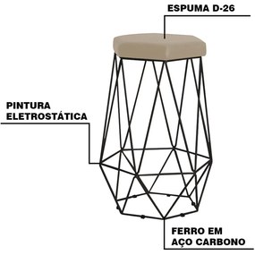 Kit 2 Banqueta Decorativa Rubel Base Preta Veludo Bege G41 - Gran Belo